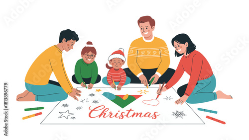 Joyous Christmas Crafting: A cheerful family gathers to create festive artwork, embracing the warmth and togetherness of the holiday season, capturing moments of creativity and bonding.