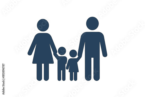 Traditional family unit with parents and two children holding hands silhouette
