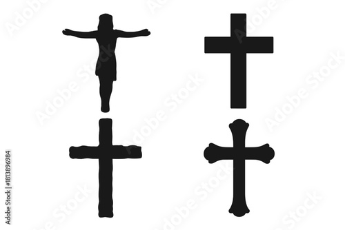 Set of various religious cross shapes and crucifix silhouettes representing faith