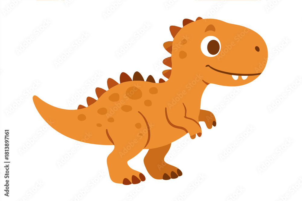 Naklejka premium Friendly orange T-Rex dinosaur character standing isolated on a white background