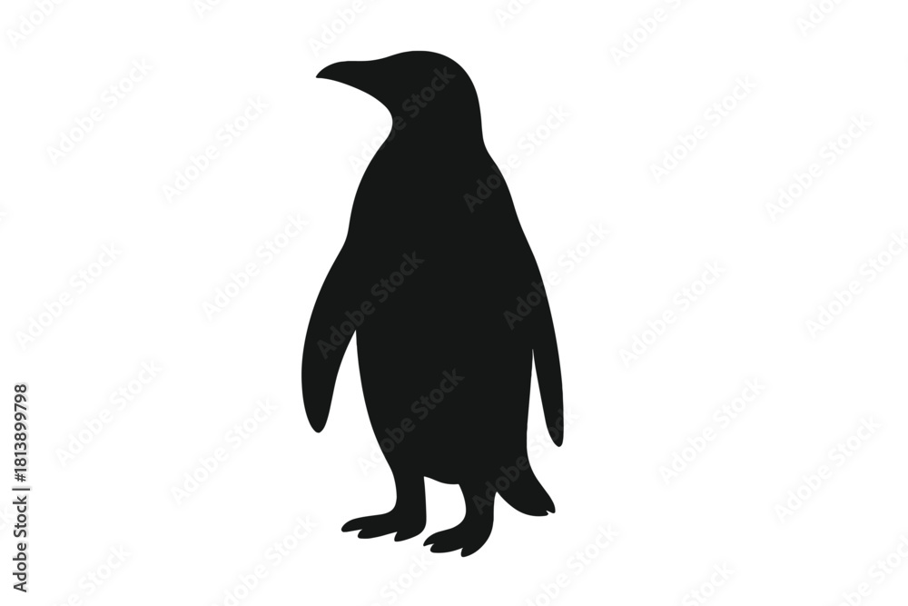 Fototapeta premium Black silhouette of a standing penguin isolated on white background, side view