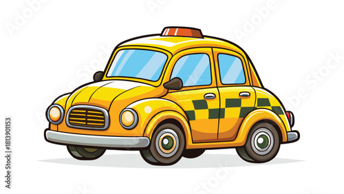 Funny round cartoon city taxi with oversized wheel vector illustration ai generated art