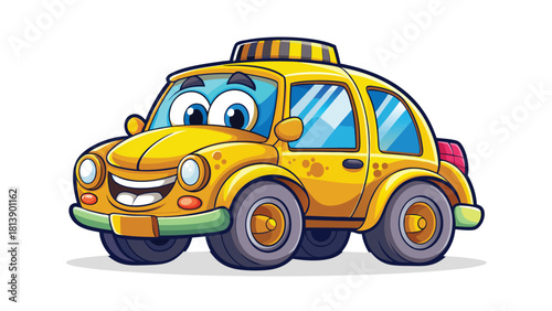 Funny round cartoon city taxi with oversized wheel vector illustration ai generated art