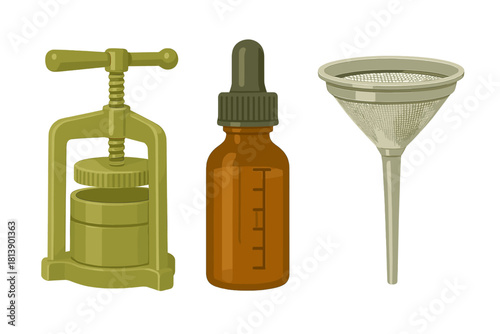 Homeopathy and herbalism equipment for extracting and bottling natural liquids