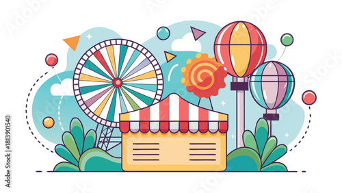 Fun colourful carnival entry ticket with balloons vector illustration ai generated art
