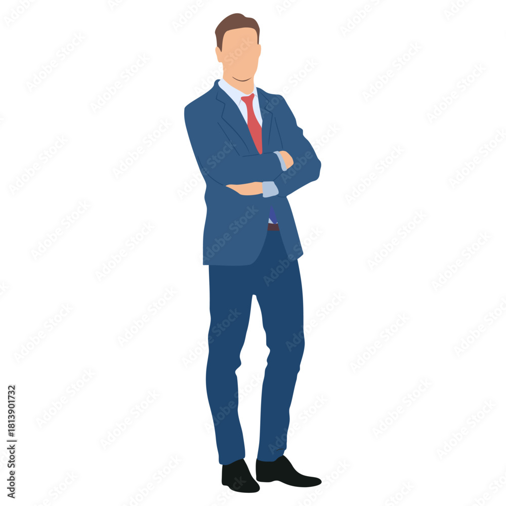 Fototapeta premium Vector illustration of a successful and confident businessman in a suit standing on white.