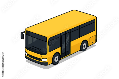 Modern yellow passenger bus for city transportation in isometric perspective
