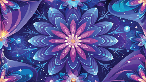 Seamless repeating flower design built with layered overlapping elements vector illustration ai generated art