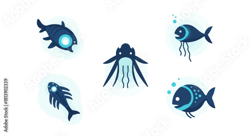 Deep Sea Creatures Collection - Unique Marine Life Illustrations.