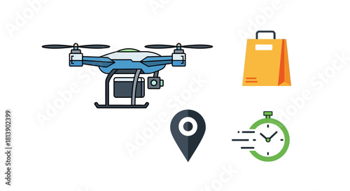 Drone delivery service concept with location and time.