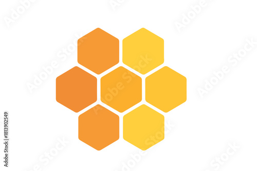 Abstract geometric pattern of interconnected orange and yellow hexagonal shapes forming a honeycomb structure