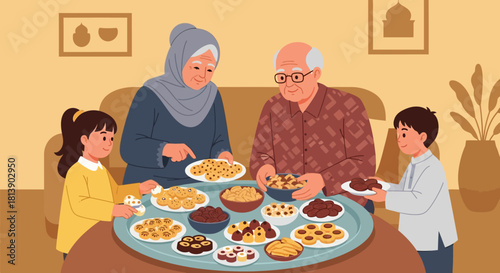 Family gathering featuring grandparents and grandchildren enjoying homemade