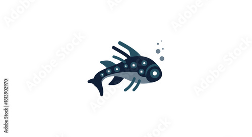 Stylized Deep Sea Fish with Bioluminescent Spots Illustration.