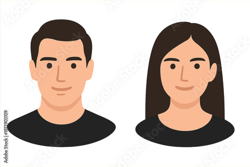 Smiling professional profile avatars of a young man and woman in modern flat design