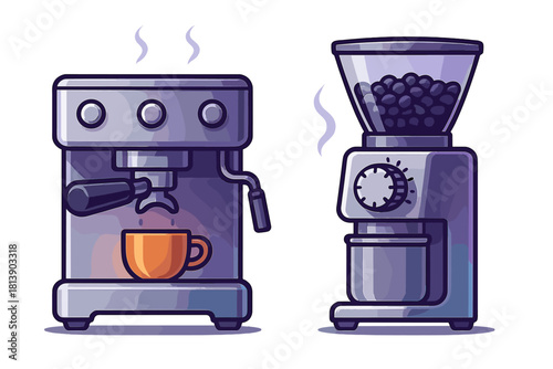 Modern Espresso Machine and Electric Coffee Bean Grinder for Home Cafe Setup