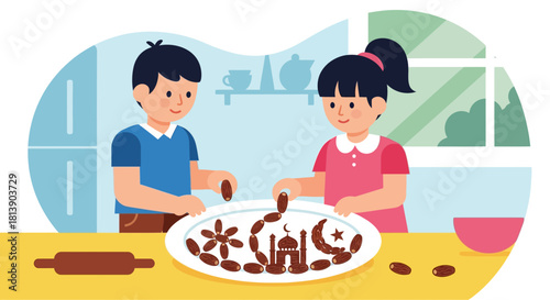 Children Engaged in Creative Cookie Decoration in a Bright Kitchen