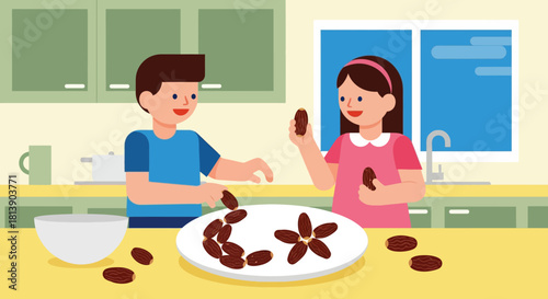 children enjoying chocolate covered cookies and snacks in bright modern
