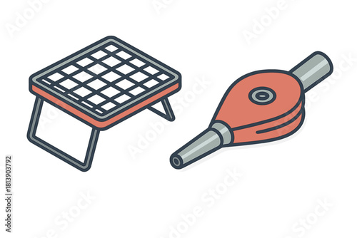 Portable folding barbecue grill grate and manual air blower tool for outdoor cooking