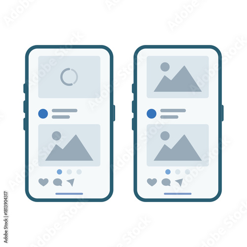 SNSで画像アップロード中・タイムラインのイラスト