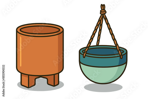 Modern terracotta planter and hanging ceramic pot for houseplants