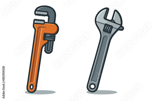 Essential plumbing and mechanical tools adjustable wrench and pipe wrench