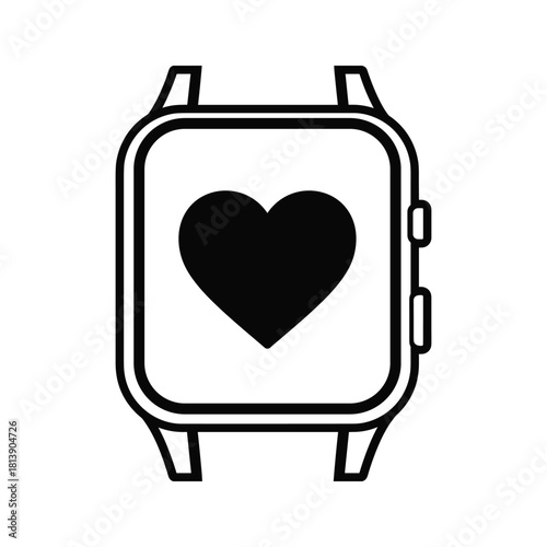 Smartwatch displaying a heart icon, symbolizing health tracking and fitness monitoring, isolated on