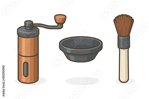 Portable manual coffee grinder, cleaning brush, and small bowl set for home brewing equipment