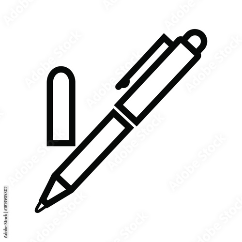 Ballpoint pen icon with cap, isolated on