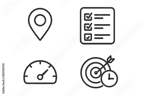 Key business metrics and goal achievement concepts location checklist speed target