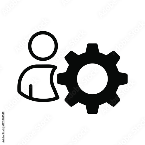 User icon with a gear symbol, isolated on