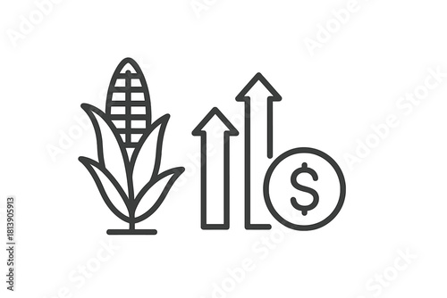 Iconic representation of rising corn prices and agricultural commodity market growth