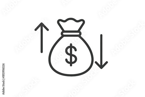 Money bag with dollar sign and fluctuating arrows symbolizing market volatility
