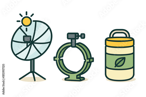 Renewable energy, circular technology, and natural product packaging symbols