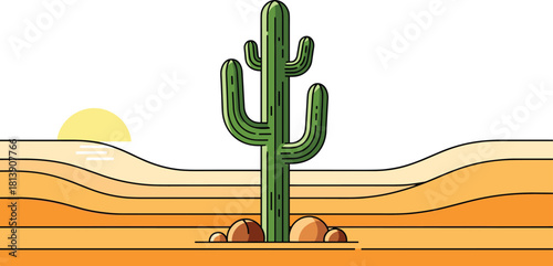 Stylized Saguaro Cactus In A Desert Landscape vector