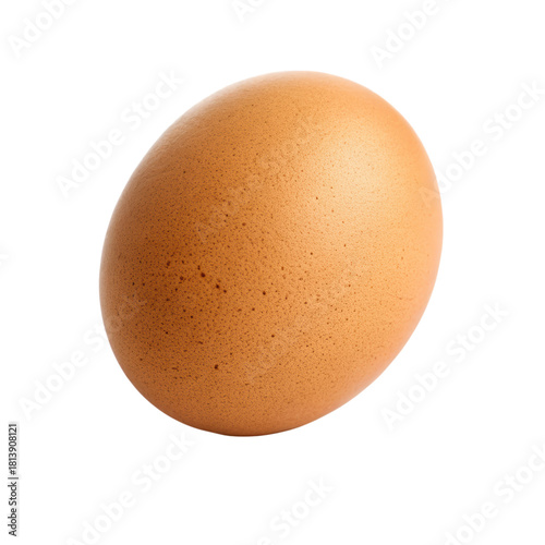 A smooth, brown egg with a speckled texture, showcasing its natural shape and color.