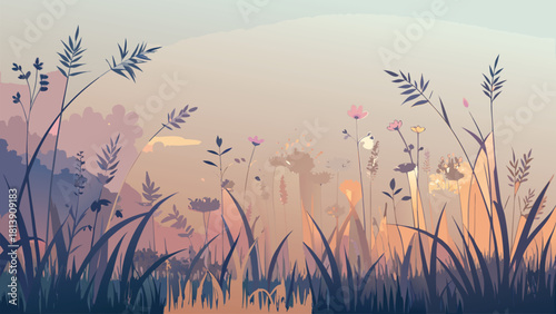 Soft overlapping flower silhouettes blended into a continuous seamless pattern vector illustration ai generated art
