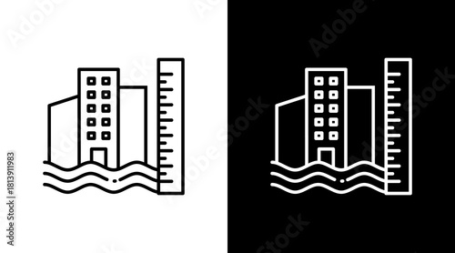 Sea Level Rise White Icon Set Design