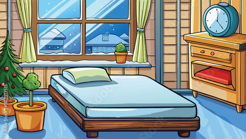Simple cartoon winter corner setup bed mattress vector illustration ai generated art