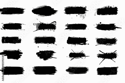 Ink splashes stencil - vector set. High quality manually traced. Black inked splatter dirt stain splatter spray splash with drops blots isolated. Vector grunge silhouette collection color dirty liquid