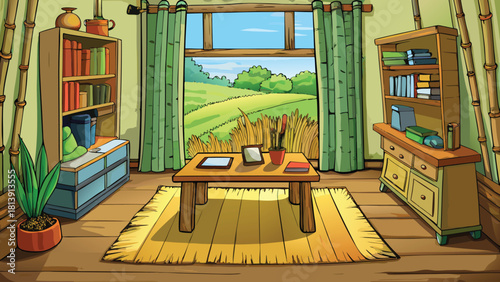 Poor farmer sitting inside a simple room interior vector illustration ai generated art