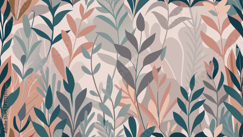 Abstract botanical layout with overlapping forms in a seamless repetition vector illustration ai generated art