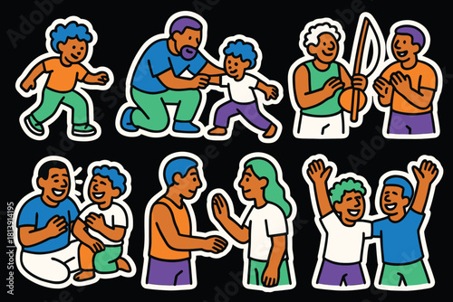 Capoeira icons set featuring playful interactions and musical elements for cultural and educational design