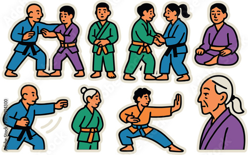 Martial arts movement icons for traditional practices and design projects