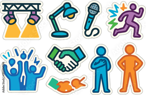 Sportsmanship icon set for teamwork and motivation design in events and competitions
