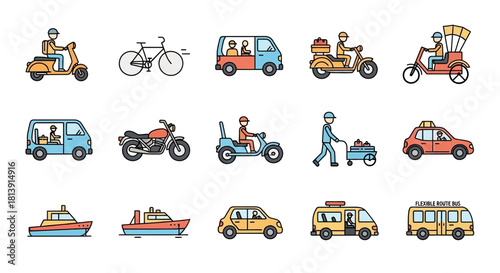 Diverse Transportation Methods - A Colorful Vector Illustration.