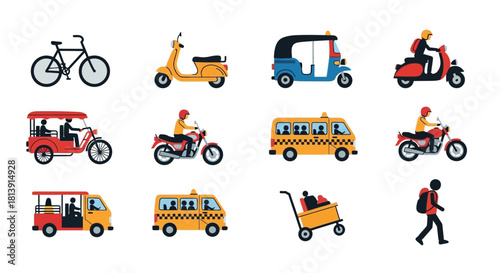 Diverse Transportation Methods - Bicycles, Scooters, and Public Transport.