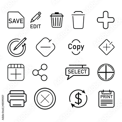 Hand drawn icon set for website and app design with grunge texture