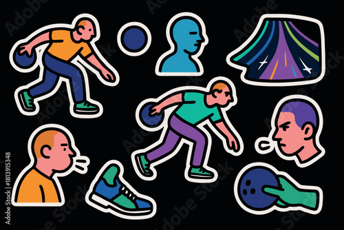 Bowling icons collection for sports design and poster art