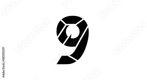 Stylized number nine logo design in black and white with geometric shapes for branding
