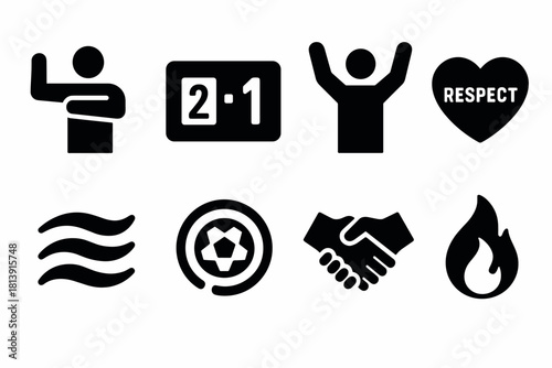 Bold sports icon set featuring athletic actions and symbols for graphic design